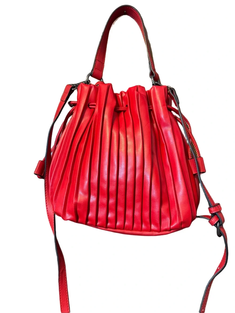 Simply Vera Vera Wang Jaleesa Red Pleated Bucket Crossbody Bag New